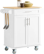Carrello Cucina con Ruote – Mobile Cucina Salvaspazio con Piano in Bambù, Carrello Cucina con Cassetto e Armadietto, Credenza Cucina e Mobiletto Cucina per Soggiorno 84x44,5x91cm FKW13-II-WN