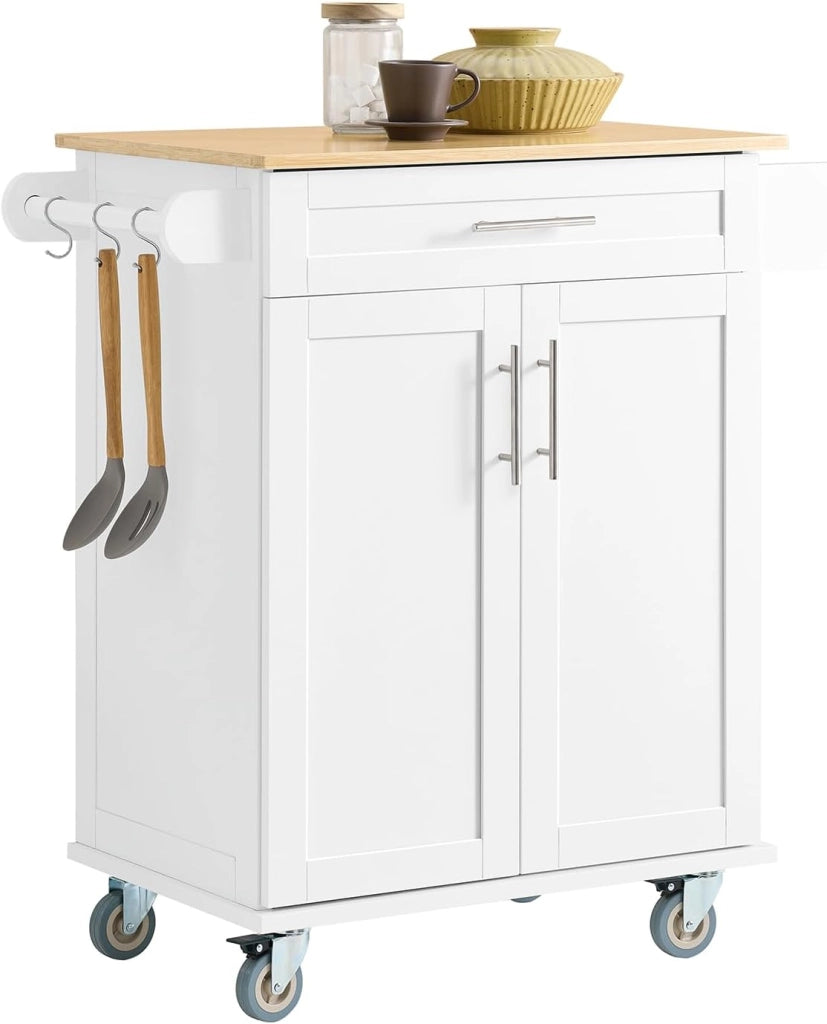 Carrello Cucina con Ruote – Mobile Cucina Salvaspazio con Piano in Bambù, Carrello Cucina con Cassetto e Armadietto, Credenza Cucina e Mobiletto Cucina per Soggiorno 84x44,5x91cm FKW13-II-WN