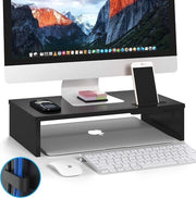 Stand per computer con elevatore per monitor, smartphone e gestione cavi - Stand per computer ergonomico per laptop, stampante e iMac (Nero)