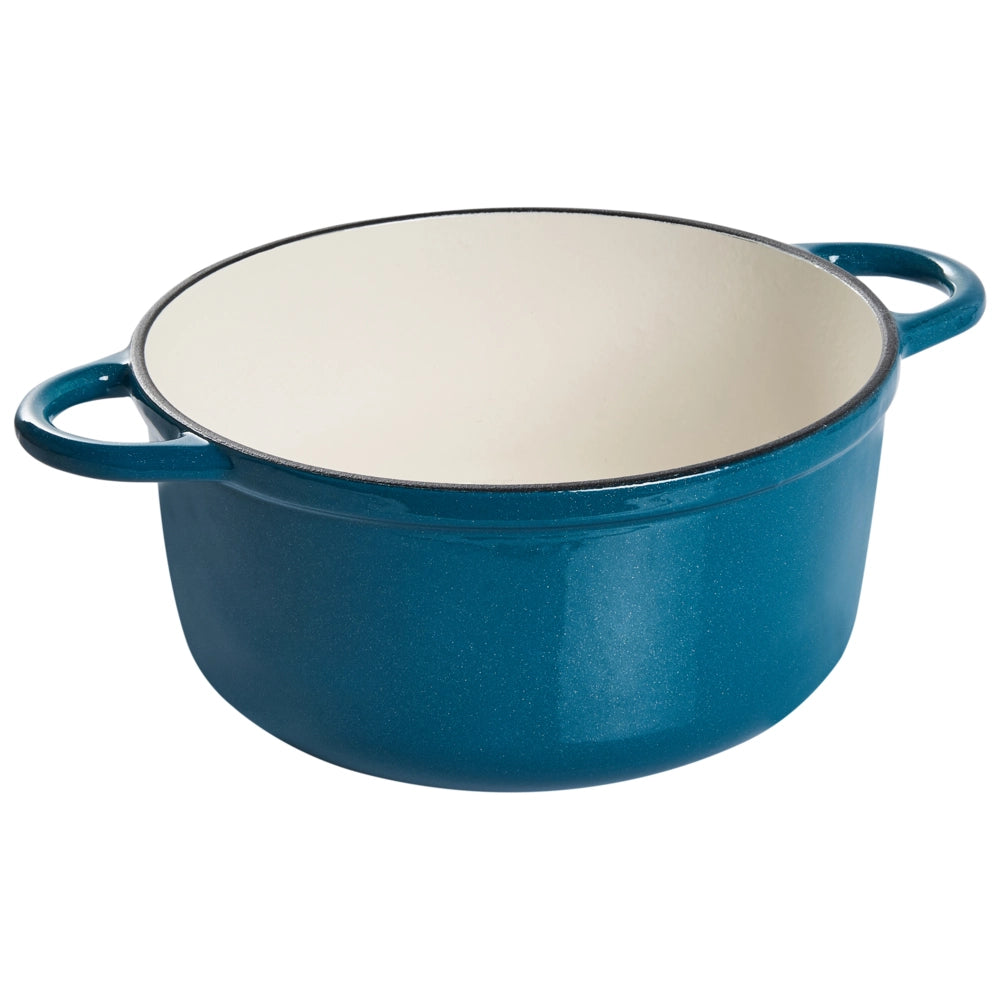Set da 7 pezzi in ghisa smaltata blu con casseruola e padella, pentole con coperchio e manici in acciaio inossidabile, adatto al forno e compatibile con tutti i tipi di piano cottura, per la cucina