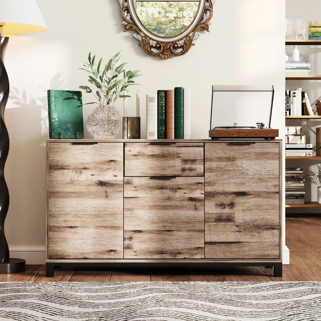 Credenza industriale con cassetto e ante ¨C zephmum ¨C 120x36.5x70 cm, legno marrone