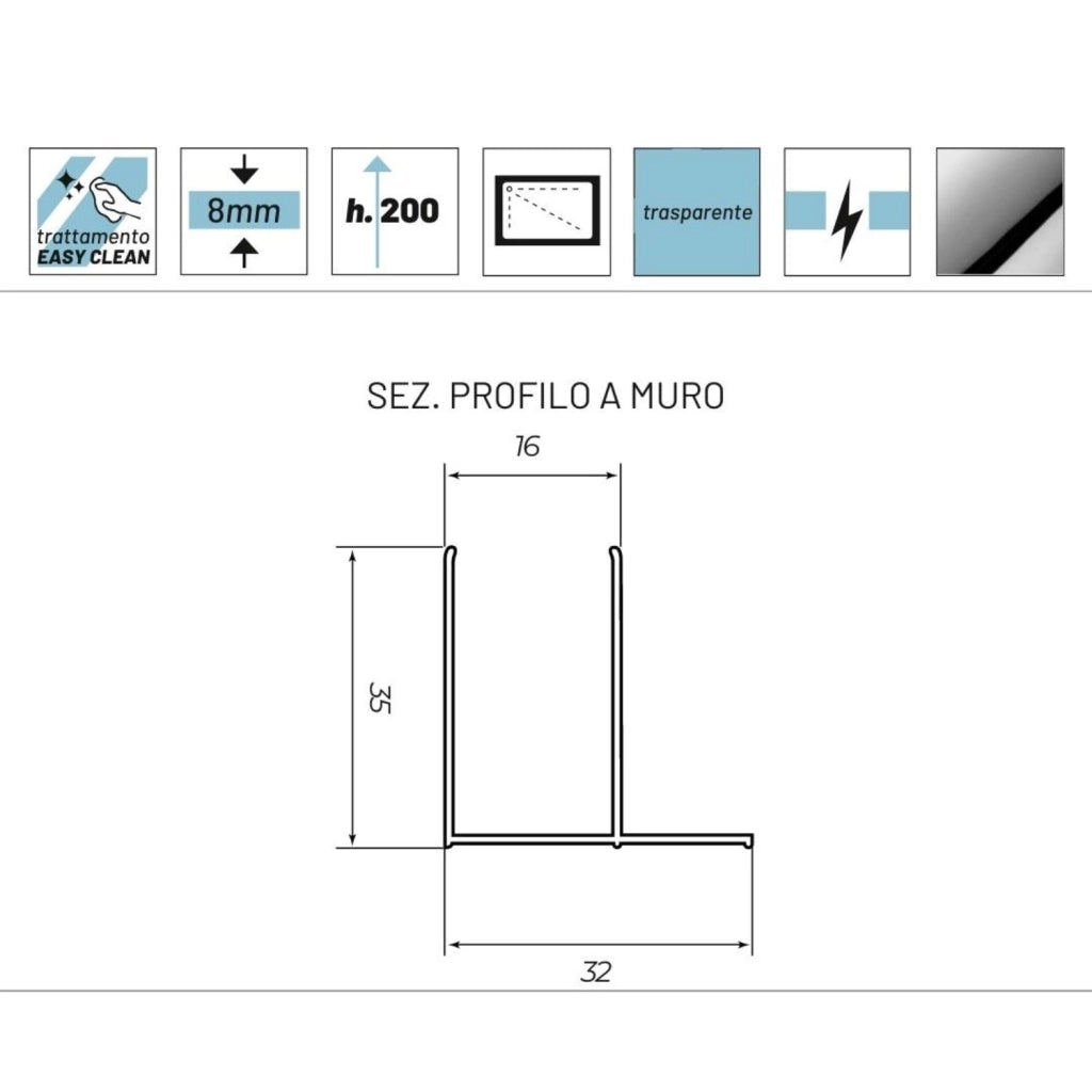 Porta doccia scorrevole gemma bma918 cristallo trasparente 8 mm *** misure 107-109xh200 cm, confezione 1