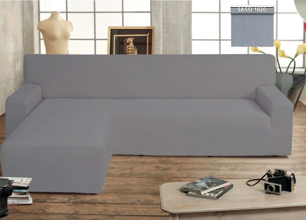 Copridivano Genius Con Penisola Chaise Longue Modello Swing Colore Grigio Sassi - Sinistra - Grigio