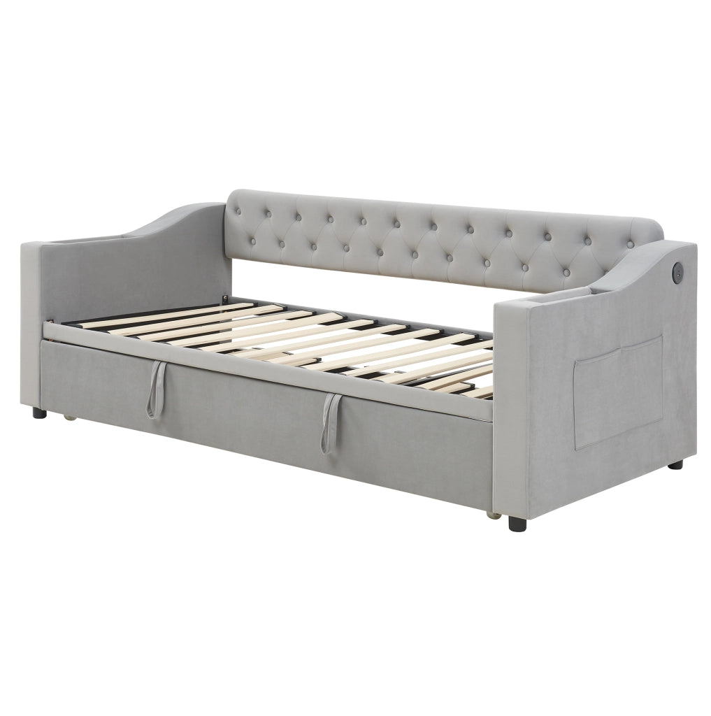 Letto imbottito 90x190 cm convertibile con rete a doghe in velluto