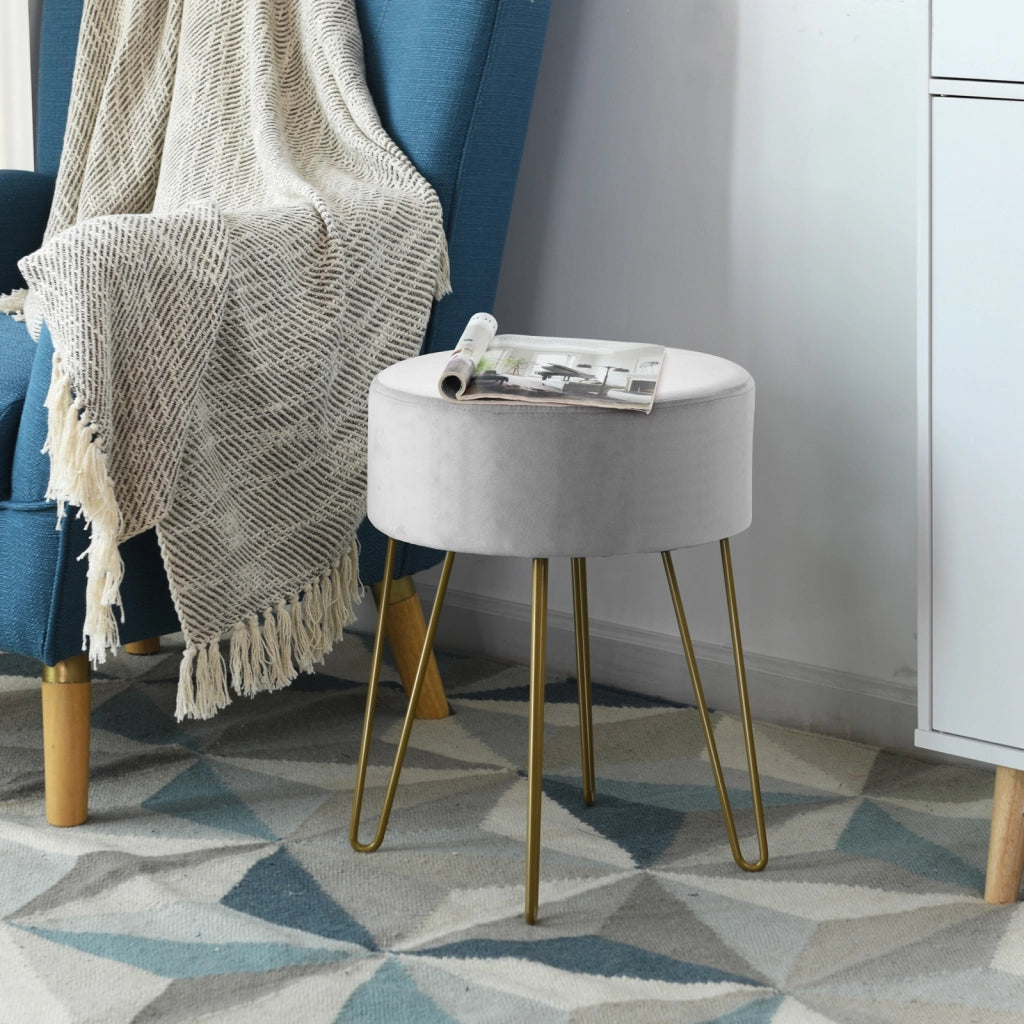 Sgabello poggiapiedi moderno rotondo di velluto, Sgabello per toeletta salone e camera da letto Grigio-Sgabelli
