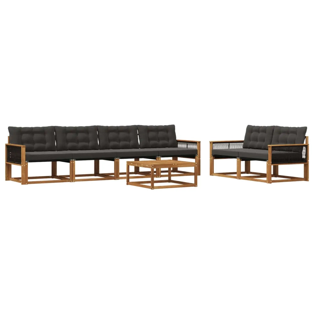 Set di divani da esterno con cuscino 7 pcs Naturale e Nero 3381264