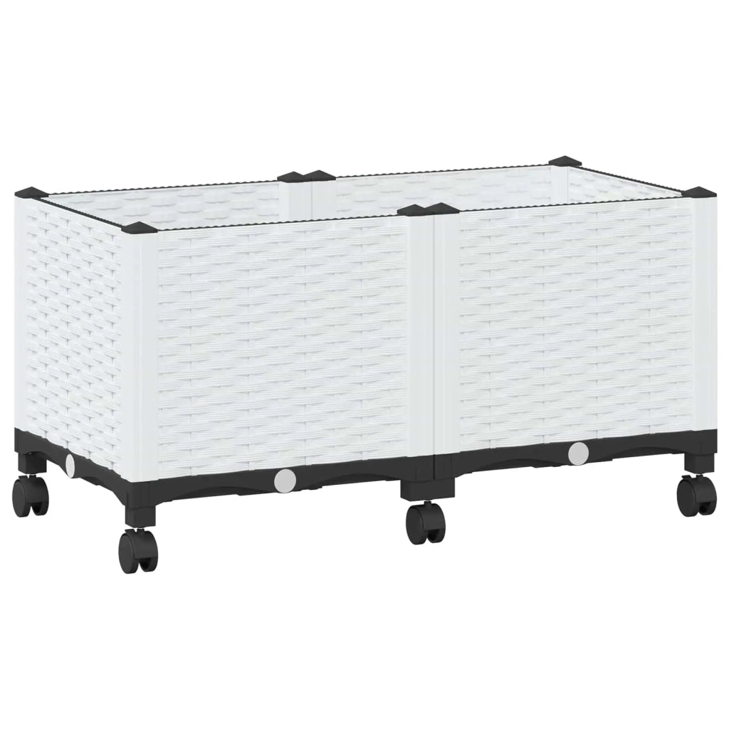 Vaso da Giardino con Ruote Bianco 80 x 40 x 48 cm PP 3422963