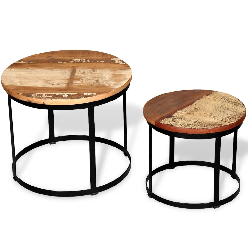 Tavolini da Salotto Tondi Legno Massello di Recupero 40cm/50cm 244007