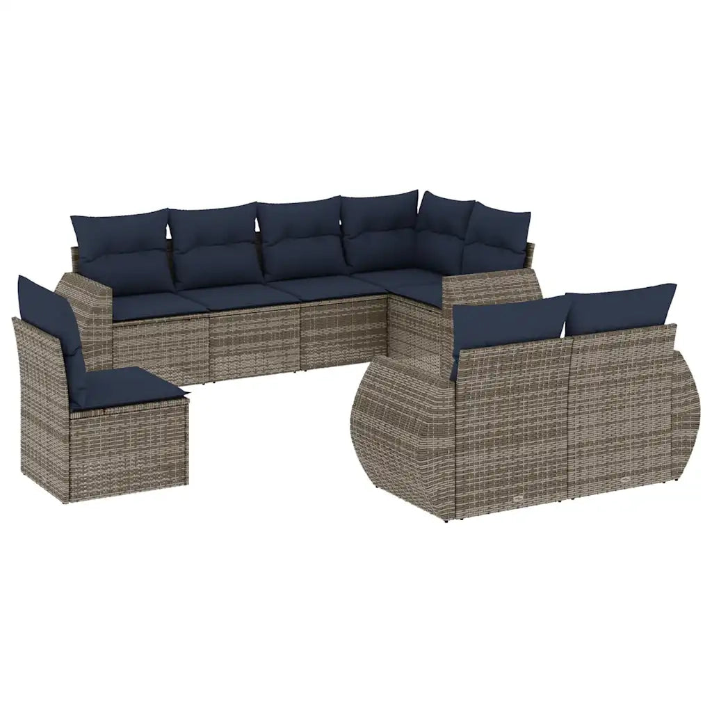 Set Divani da Giardino 8 pz con Cuscini Grigio in Polyrattan 3221640