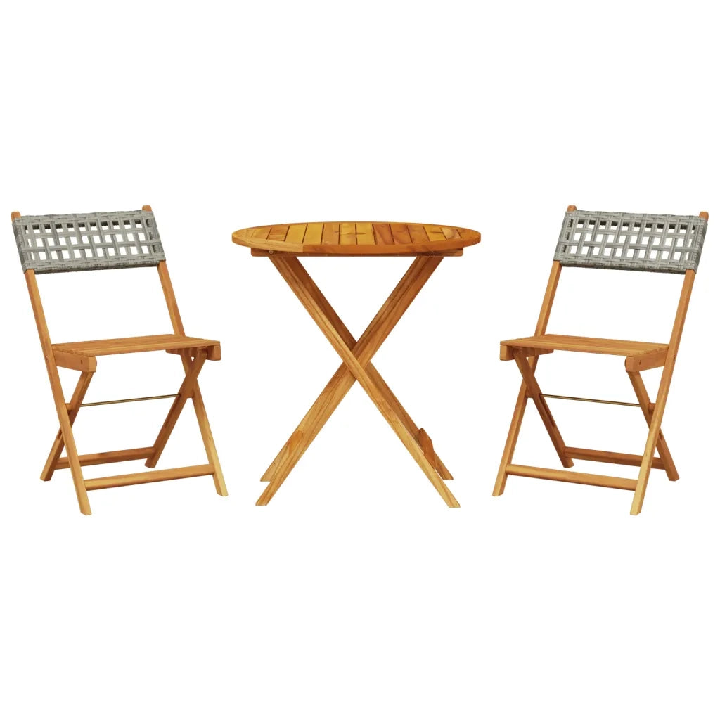 Set da Bistrot 3 pz Grigio in Polyrattan e Legno Massello 3281839