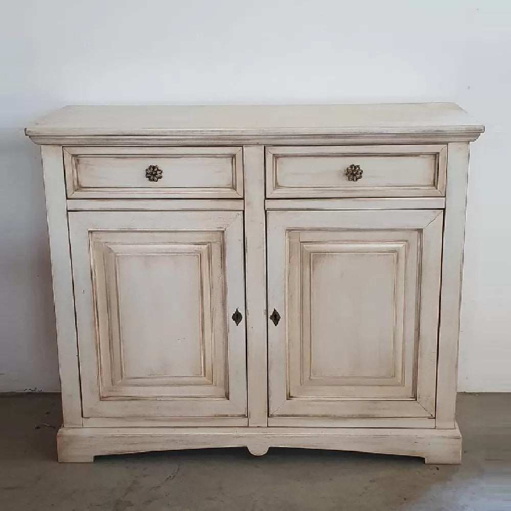 Credenza shabby 2 ante legno bianco anticato 117x46x96 - Mobili 2G