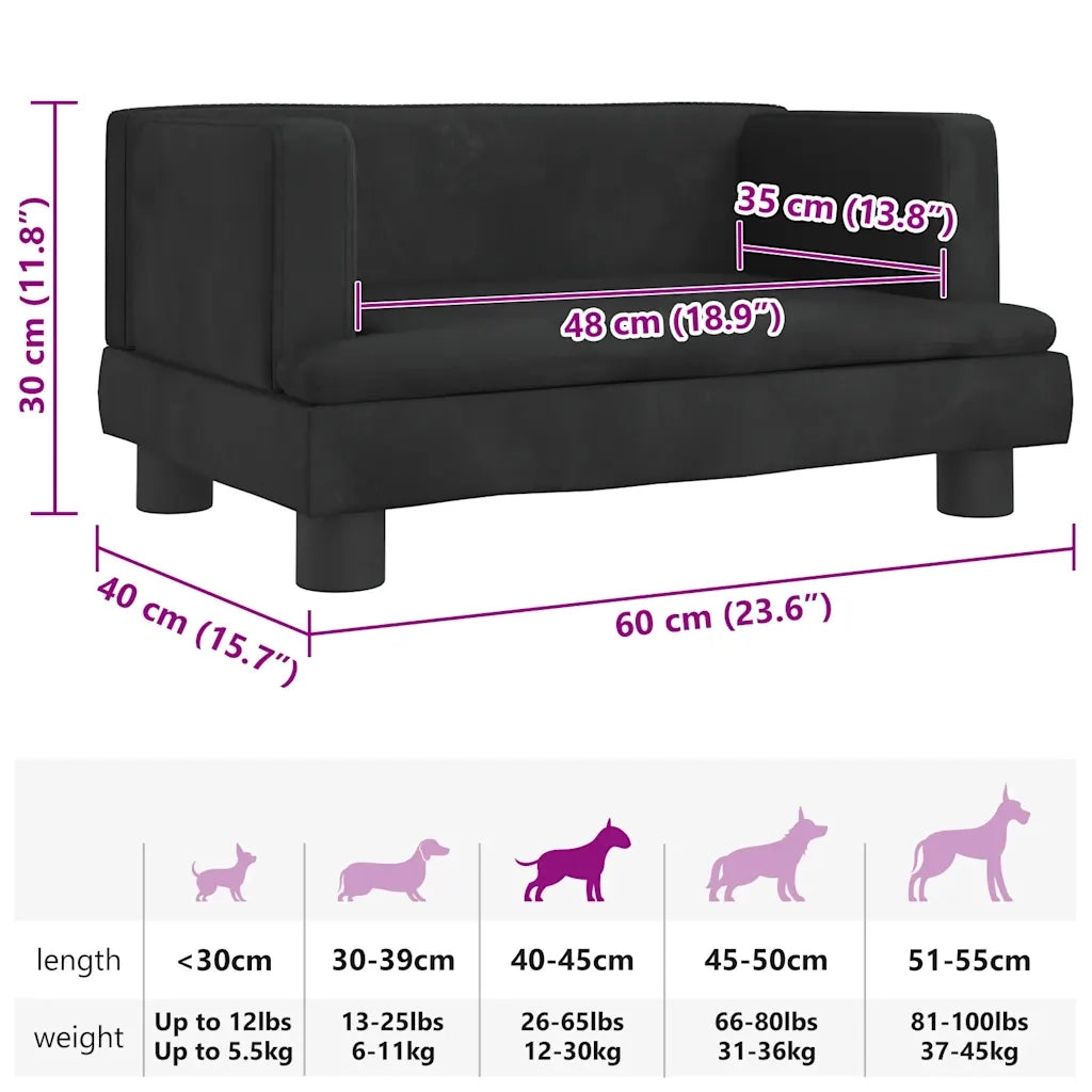 Lettino per Cani Nero 60x40x30 cm in Velluto 171910