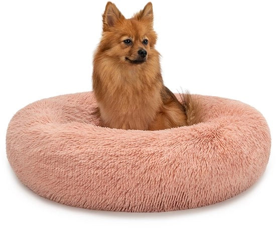 Letto per cani Donut, piuma soffice e bordo alto 60 cm rosa