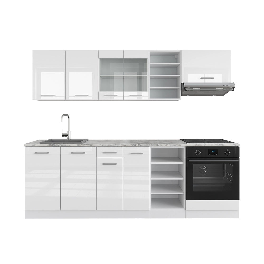 Cucina componibile R-Line Bianco lucido/Bianco 240 cm senza piano di lavoro Vicco