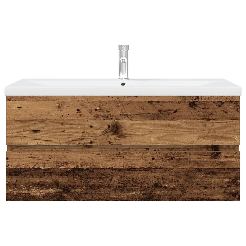 Mobile da Bagno con Lavabo Integrato e Rubinetto Legno Antico