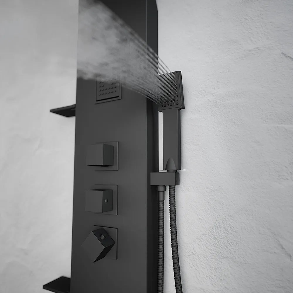Pannello doccia termostatico in alluminio nero opaco a 3 funzioni | Niagara