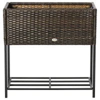 Letto per Orto Rialzato, Fioriera Effetto Vimini con Ripiano, Aiuola Rialzata per Esterni e Interni, Marrone (70cm x 30cm x 70cm)