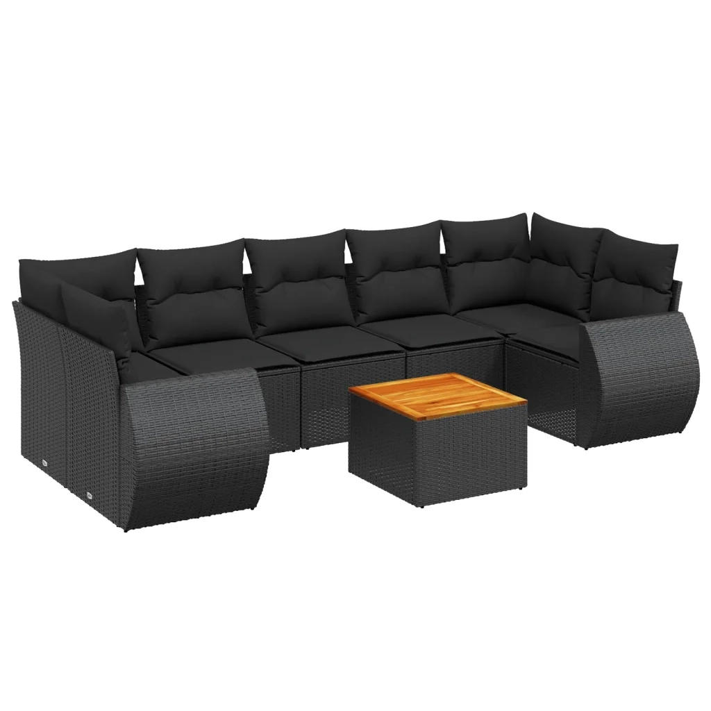 Set Divani da Giardino con Cuscini 8 pz Nero in Polyrattan 3224914