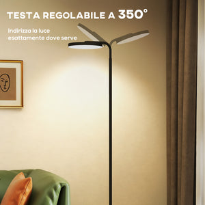 Lampada da Terra LED con Testa Girevole a 350° e Telecomando Magnetico Regolazione Luminosità Nero