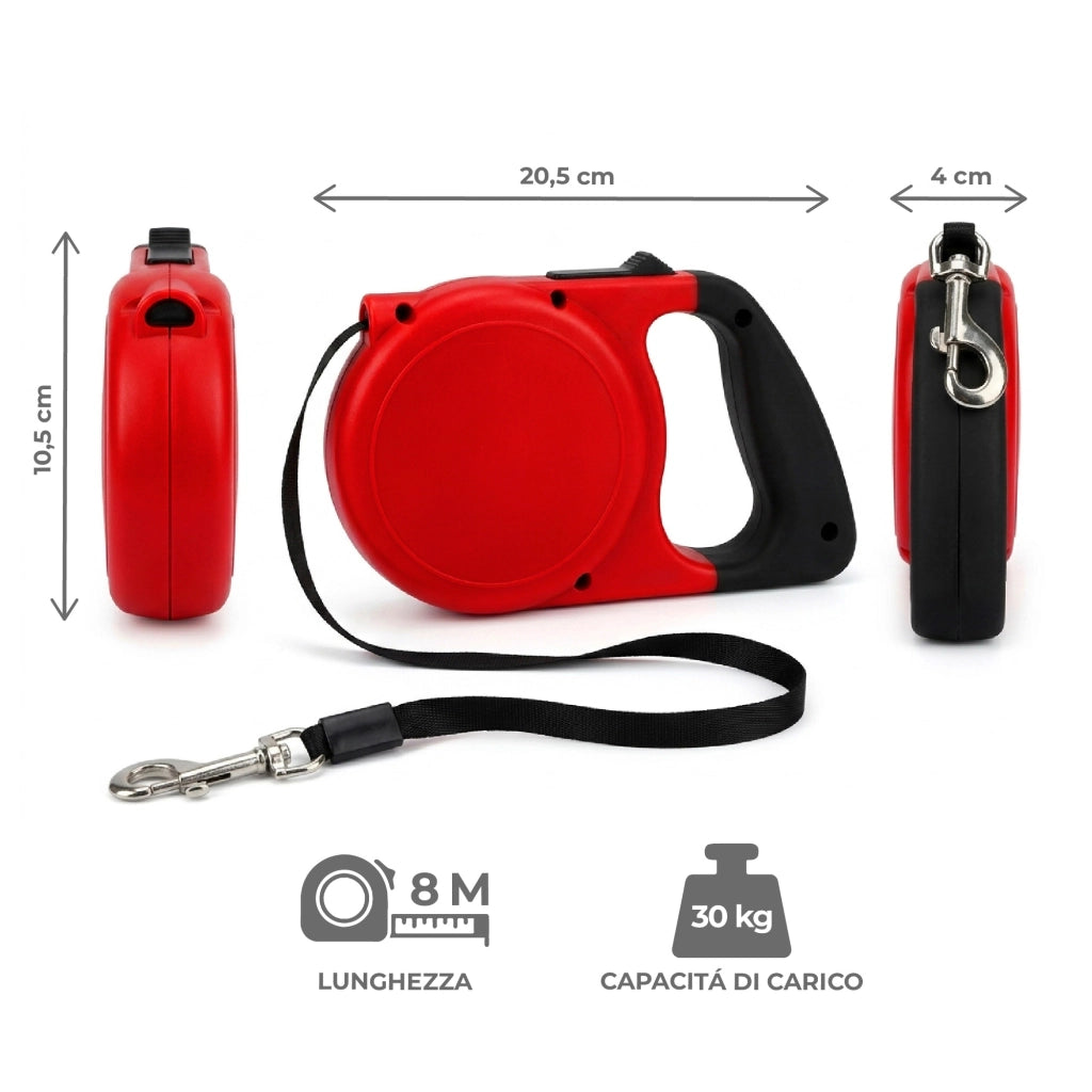Set 3 Guinzagli Estensibili per Cani con Sistema Retrattile e Pulsante di Blocco – Disponibile da 5 m fino a 20 kg o da 8 m fino a 30 kg  Rosso - 8Metri-30Kg