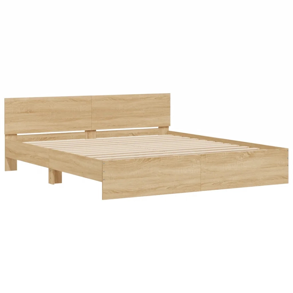 Giroletto con Testiera e LED-Struttura letto con testiera Rovere Sonoma 180x200 cm