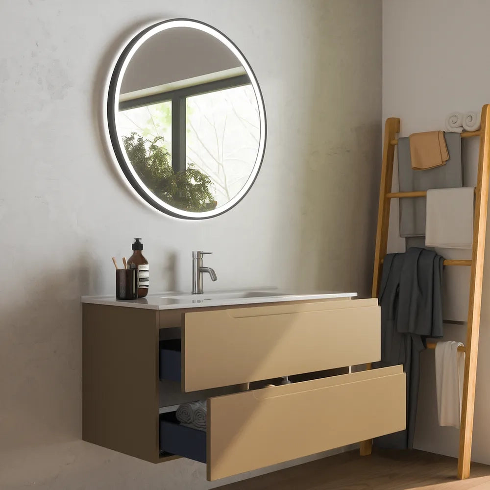 Mobile bagno sospeso 90 cm due cassetti sabbia opaco con lavabo | Ardenne