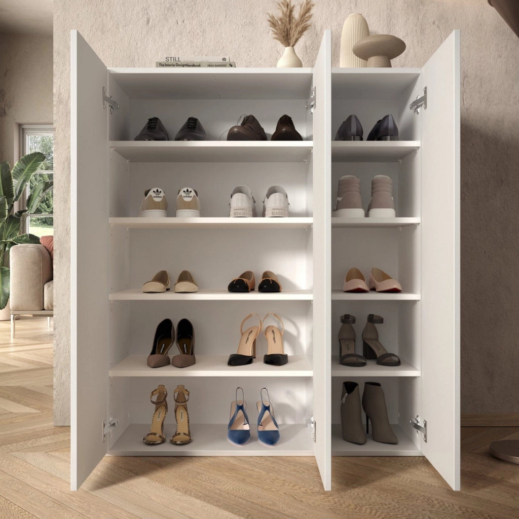 Mobile Portascarpe Lauro, Scarpiera 8 Ripiani, 95x35x116h cm Bianco Lucido