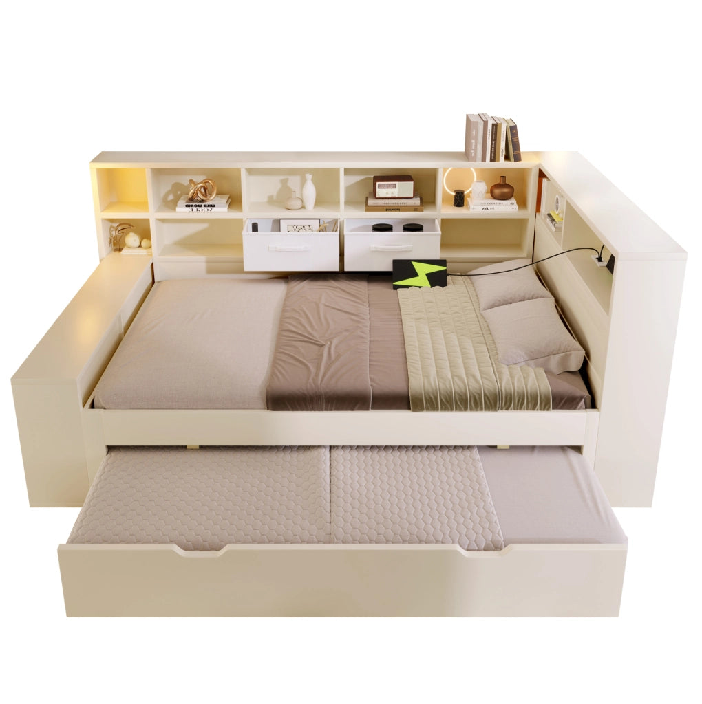Letto 140x200 con letto estraibile, 8 vani e USB/Type-C