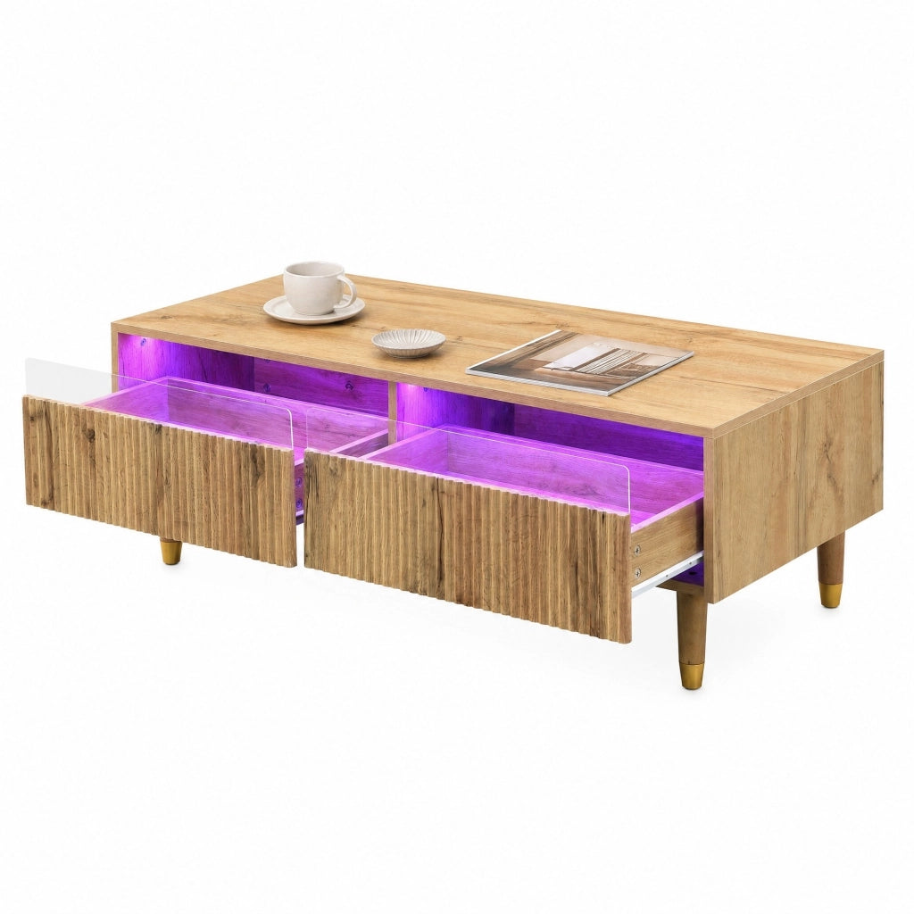 Tavolino da caffè LED con 2 cassetti; 110 × 50 × 40 cm; MDF; colore legno