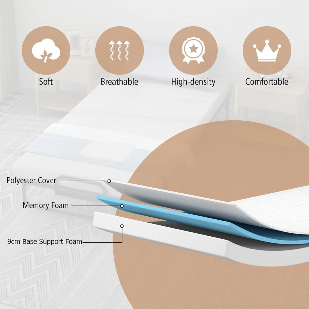 Letto Pieghevole con Materasso 190 cm, Letto per Ospiti a Scomparsa con Materasso in Memory Foam, Lettino Pieghevole Portatile su Ruote per Soggiorno, Camera, Ufficio