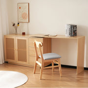 Scrivania 126x40x75 cm con tavoli girevoli a 360°; 3 armadi; MDF; naturale