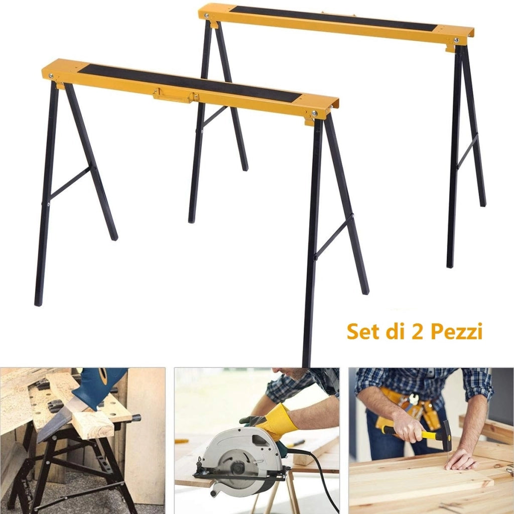 Set di 2 cavalletti pieghevoli in metallo per segare Cavalletto da lavoro portatile carico 275 kg-Tavoli da lavoro