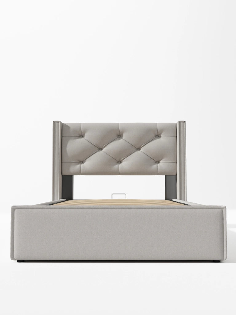 Letto imbottito 90x200 - Xylo - Grigio, struttura con idraulica