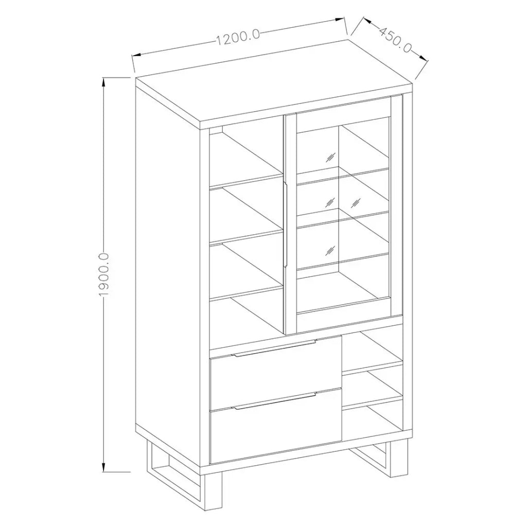 Vetrina, argenteria, credenza MILO. Color rovere e finiture nere. Mobile ideale per la tua sala da pranzo.