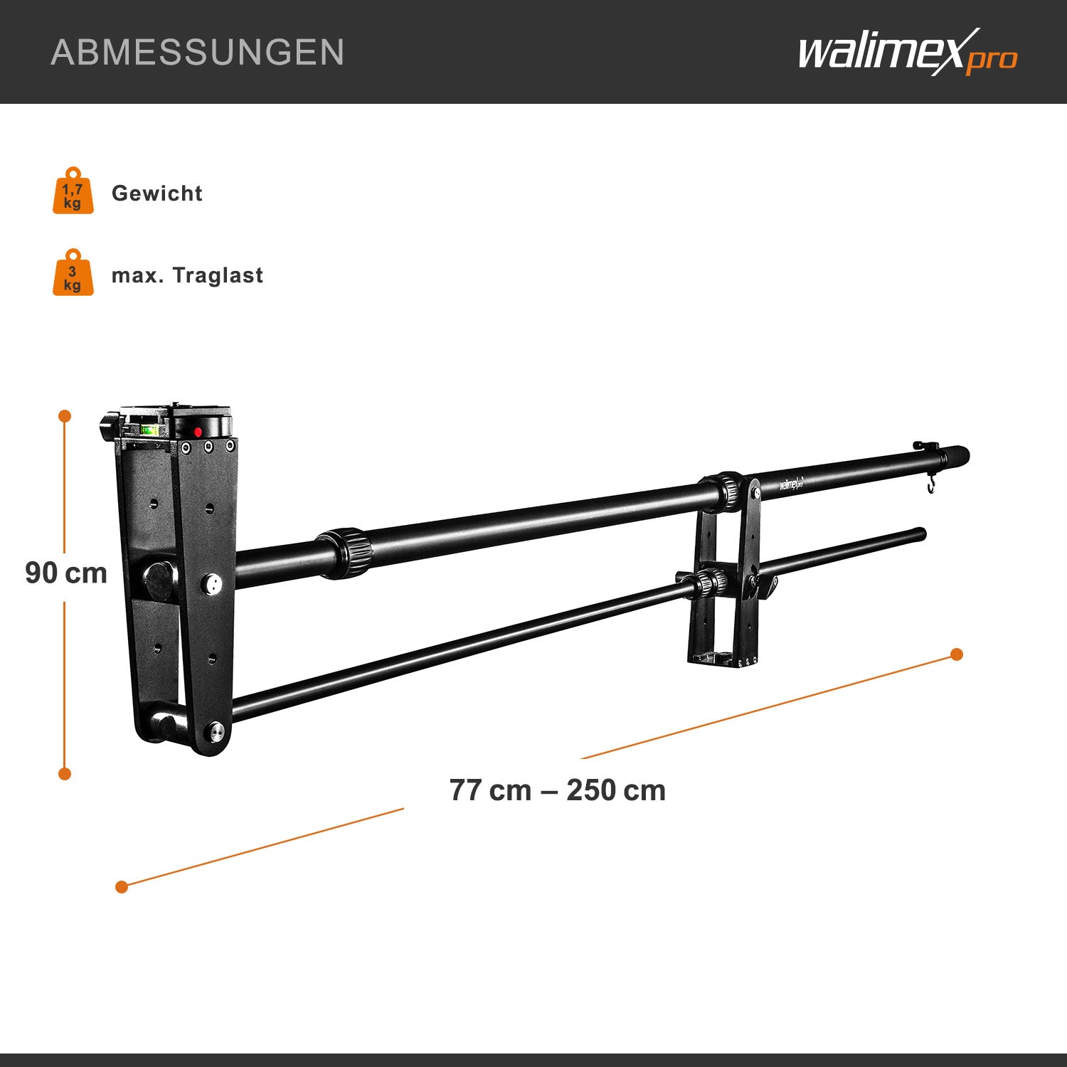 Director Pro, Jimmy Jib per telecamera, braccio per videocamera, 77x9x25cm max 3kg filettatura 1/4" 3/8", con borsa