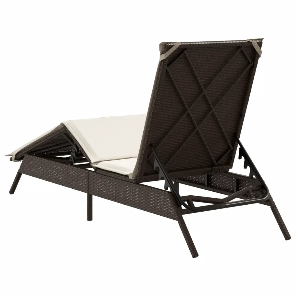 Lettino Prendisole con Cuscino Marrone in Polyrattan 4002702