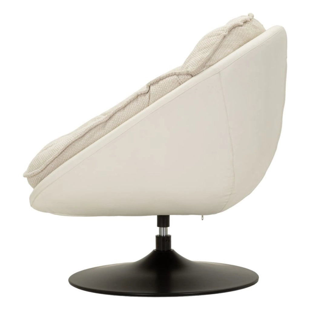 Poltrona girevole in tessuto crema con base nera