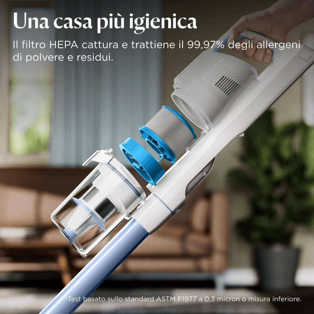 Bissell PowerClean, aspirapolvere, motore da 200 W, luci a LED, spazzola a rullo anti-groviglio, aspirapolvere 3 in 1, design autoportante, filtro HEPA, batteria rimovibile da 2000 mAh, 40 min, 4261N