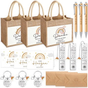 Regalo di addio per insegnanti - Borsa in juta - Cartellino di segnalazione arcobaleno - Porta chiavi con gancio - Penna a sfera - Busta di carta Kraft con chiusura a cuore - Regalo per insegnanti