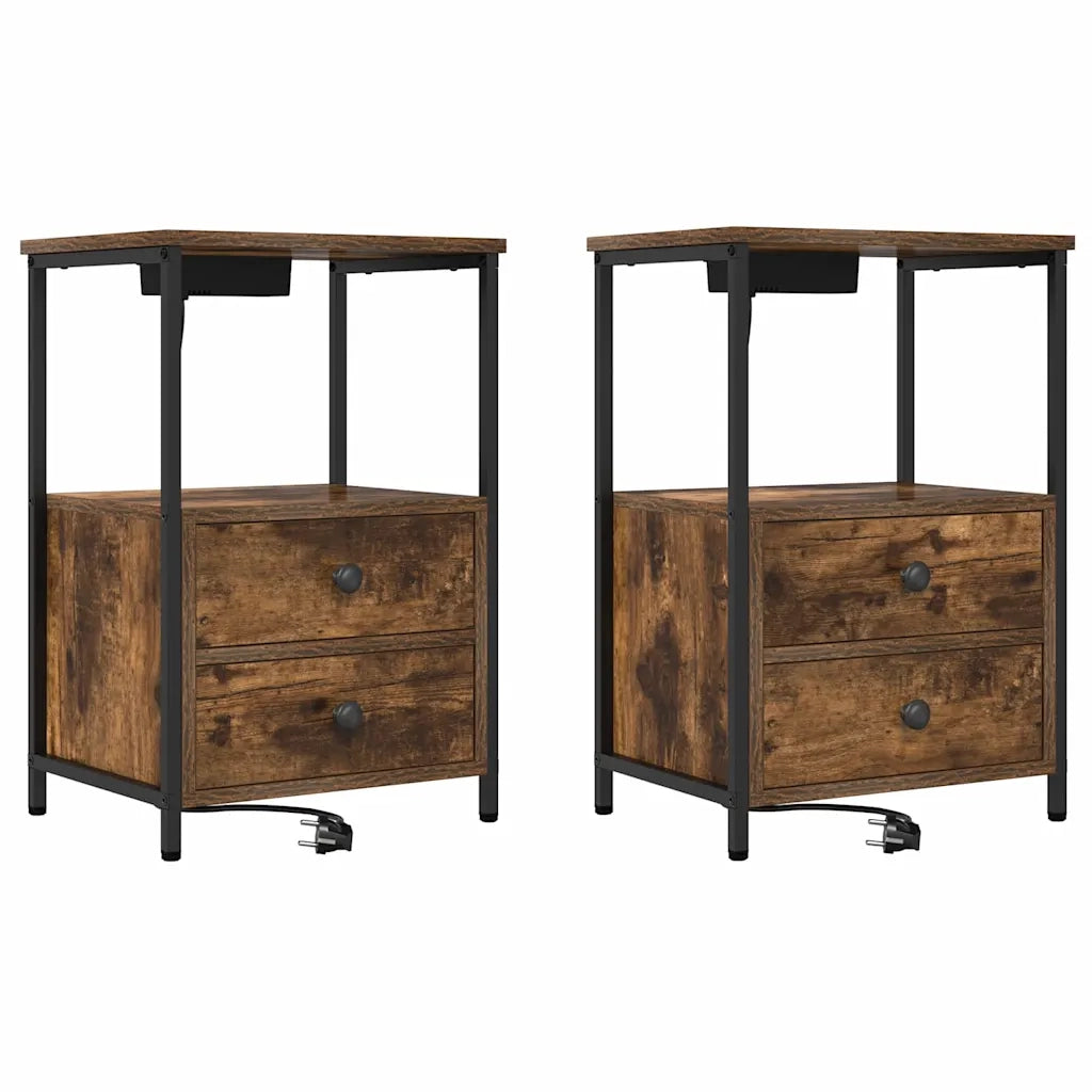 Armadio da Notte con cassetto 2 pcs Rovere fumé 40 x 31 x 60 cm 859445