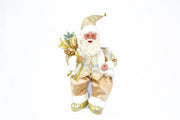 Decorazione Natalizia Babbo Natale con Carillon Seduto Panna e Oro 45 cm