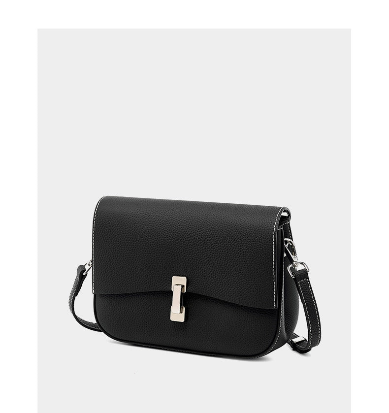 Borsa a tracolla quadrata da donna in vera pelle, colore nero.