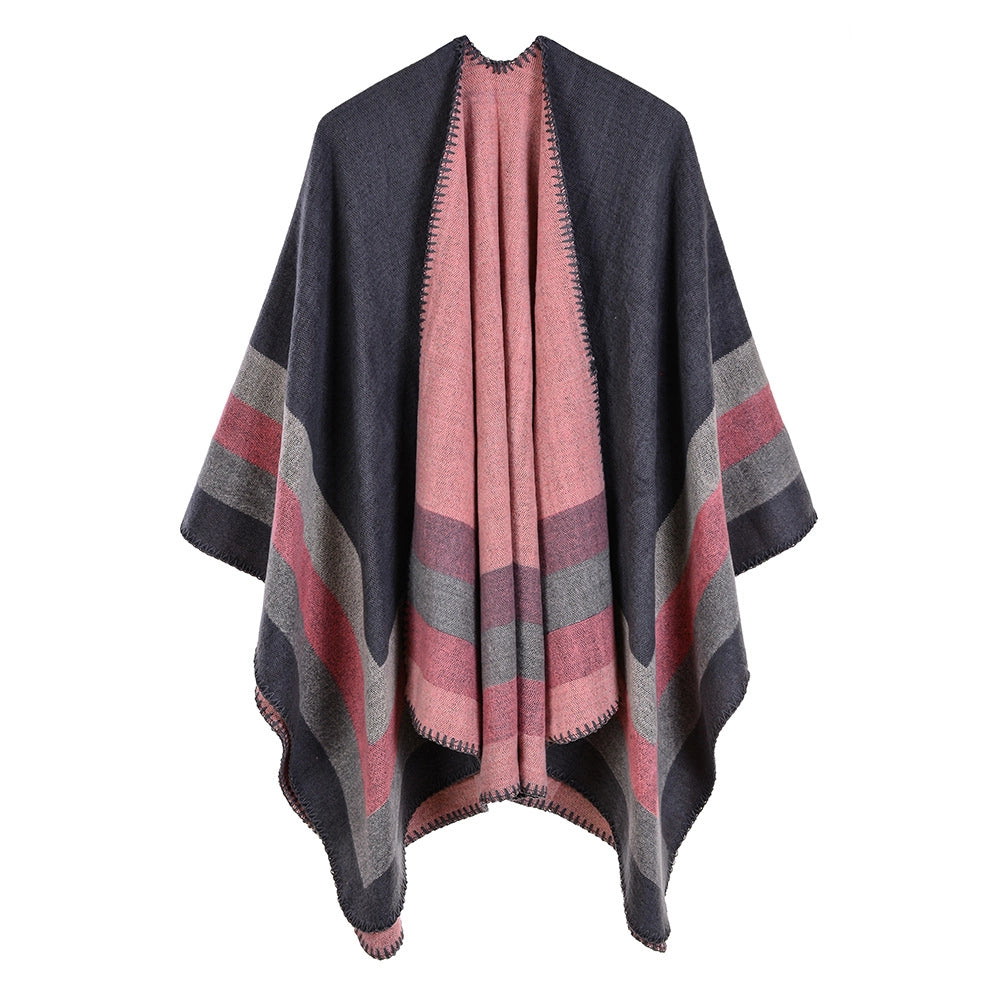 Sciarpa calda da donna a righe, piccola e quadrata, in cashmere e acrilico.