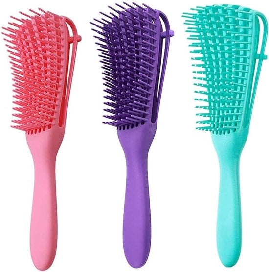 3 borstelli smussanti, pettinatrice a spazzola, pettinatrice per capelli ondulati, pettinatrice per capelli afro 3A-4C, capelli kinky ondulati.
