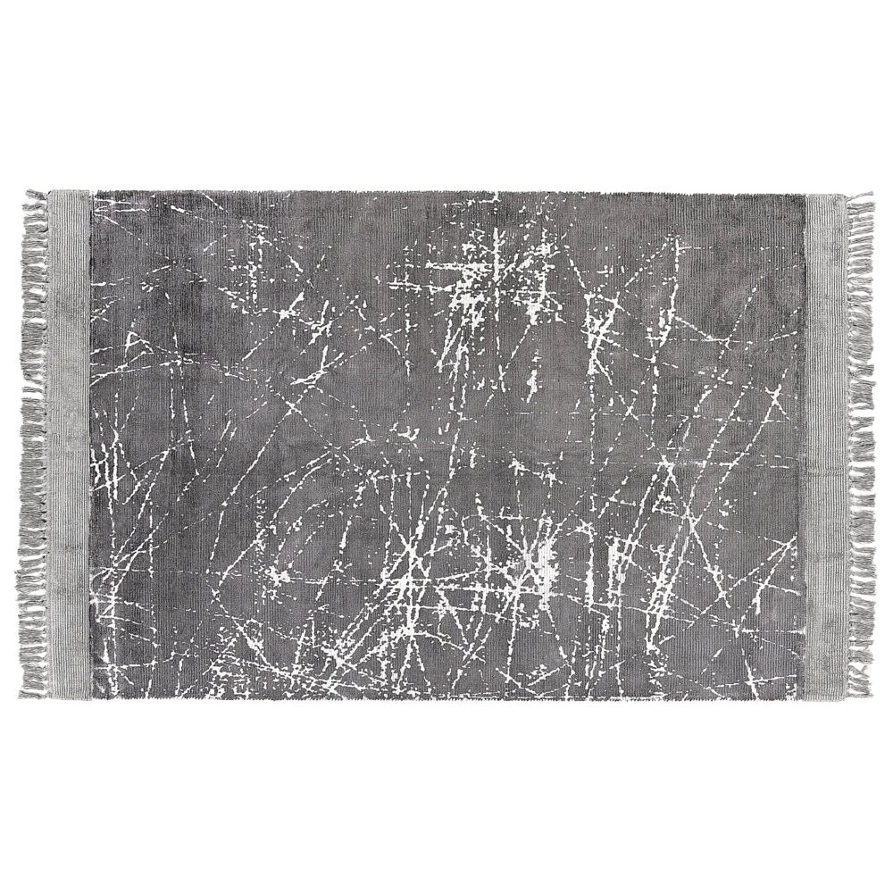 Tappeto moderno in viscosa con frange 140 x 200 cm grigio stile moderno contemporaneo camera da letto soggiorno