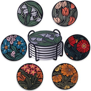Set da 6 sottofondi ceramici, con supporto, per tavolo salotto, assorbenti per bevande, decorazione per cucina e sala da pranzo, diametro circa 10 cm, fiorale.