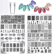 Kit di Stampaggio per Arti del Nail - 8 Tavole di Stampaggio con Stampatore/Scraping - Fiori/Linee/Pattini Geometrici - Protesi per Nail - Disegni Creativi - Adatto per Salone - Set di Stampaggio per Nail