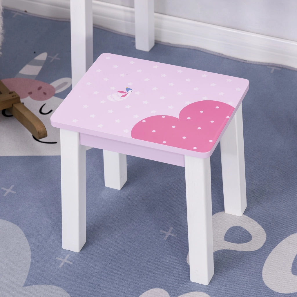 Tocador Principessa con Specchio e Sgabello per Bambine ¨C zephmum ¨C Legno Rosa 60x34x93 cm