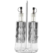 Bottiglie in acciaio inox e vetro per olio e aceto, 2 x 320 ml, con supporto solido Argento Cheffinger