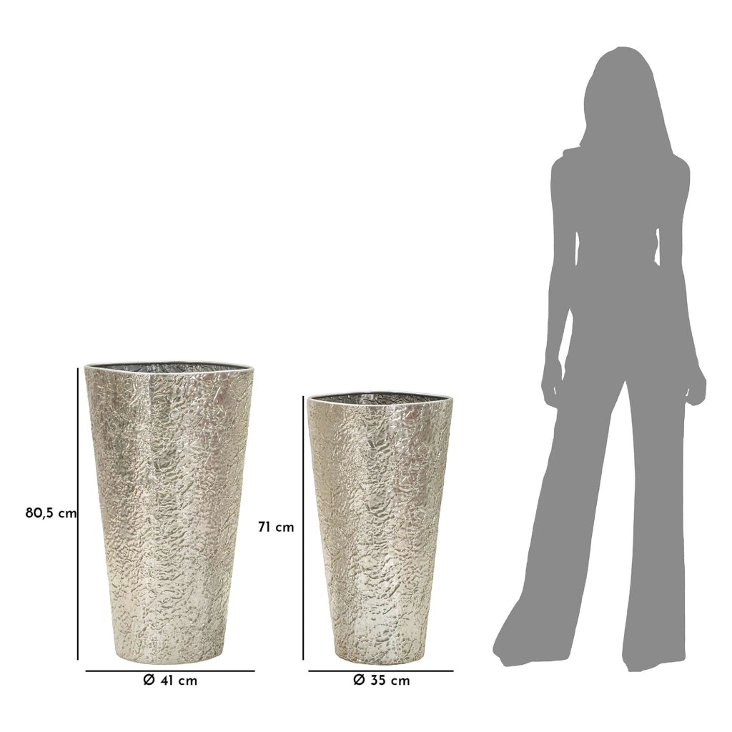 Barale, Vaso set 2 Vasi, Finitura Effetto Materico, Argento